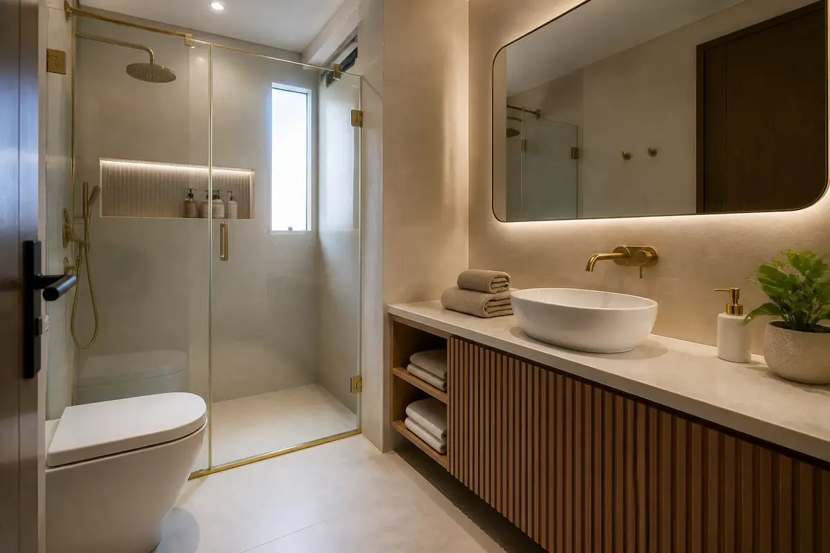 Compact spa-style apartment bathroom